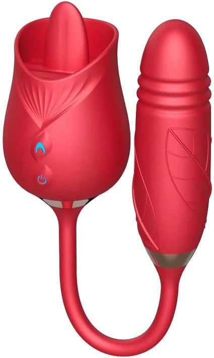 Rose Tongue Vibrator And Thrusting, 2-In-1 Adult Stress Relief Toys For Couples, Double Stimulator (Red)