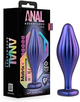 Anal Adventures Matrix Rhineheart Silicone Anal Plug - Textured Wavy Bling Buttplug - Stayput Comfort For Safety - Satin Smooth Texture Ultrasilk - Tapered Head - Sex Toy For Him Her Couples