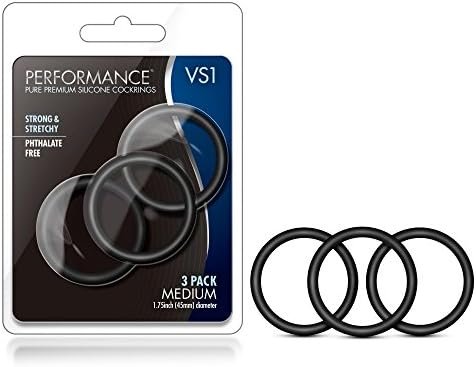 Blush Performance Vs1 - Puria Silicone Penis Cock Ring - Stretchy And Durable Erection Enhancing C-Rings Set - 1.75" Wide - Can Use With Strap On Harness - 3 Pack Male Enhancement Sex Toy - Black