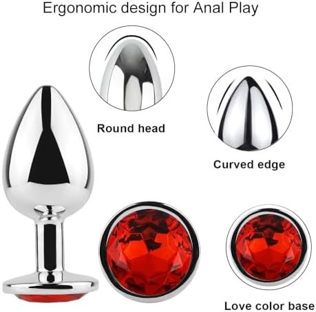 Anal Butt Plug 3Pcs Trainer Kit Metal Butt Plug Anal Trainer Toys Fetish Kinky Sex Love Games For Starter Beginner Men Women Couples (Red) - Image 2