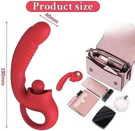 2 In 1 Tongue Licking Dildo Vibrator With Handled Clit Licker Vagina G Spot Stimulator Orgasm Sex Toy Female Masturbator(Red) - Image 2