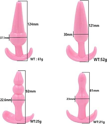 Pack Of 4 Pink Silicone Butt Plugs Training Set, Anal Sex Toys Starter Kit For Starter Beginner Men Women Couples Flared Anchor Base Prostate Waterproof - Image 2
