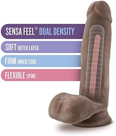 Blush Au Naturel 8 Inch Realistic Sensa Feel Dual Density Flexi Shaft Dildo - Fragrance Free Strong Suction Cup Harness Compatible Female Male Adult Toy - Sex Toy For Women Men Couples - Chocolate - Image 3