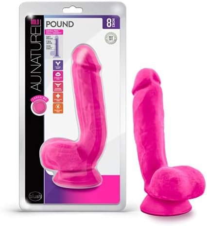 Blush Au Naturel Pound - Realistic 8.5 Inch Long Sensa Feel Dual Density Dildo - 2" Thick - Flexishaft Bendable Body - Strap On Compatible Suction Cup Hands Free Play Sex Toy For Men Women - Neon Pink
