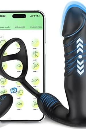 Adult Male Sex Toys Anal Sex Toys Prostate Massager With Dual Cock Ring Anal Plug, App & Remote Control Butt Plug, 7 Thrusting & Vibrating Modes G Spot Vibrator Couples Male Sex Toy (A)
