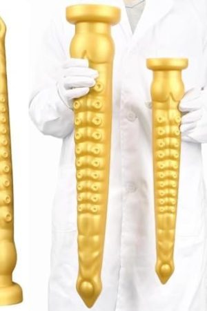 Gienocy 23In/59Cm Gold Silicone Super Long Xxl Octopus Tentacle Anal Plug Dildo, Realistic Huge Animal Dildos Butt Plug With Suction Cop Sex Toys Prostate Stimulator For Adult Male Female Couple (L)