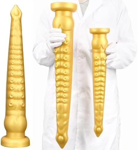 Gienocy 23In/59Cm Gold Silicone Super Long Xxl Octopus Tentacle Anal Plug Dildo, Realistic Huge Animal Dildos Butt Plug With Suction Cop Sex Toys Prostate Stimulator For Adult Male Female Couple (L)