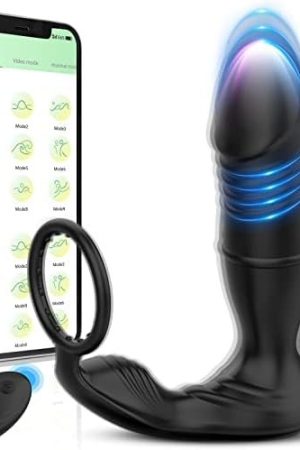 Anal Vibrator Prostate Massager With Penis Ring, Smart App & Remote Control Anal Sex Toy, 9 Thrusting Speed And 9 Vibrating Modes, Rechargeable Butt Plug G Spot Vibrator Adult Toy For Men And Couples
