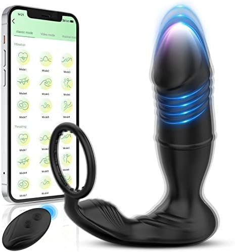 Anal Vibrator Prostate Massager With Penis Ring, Smart App & Remote Control Anal Sex Toy, 9 Thrusting Speed And 9 Vibrating Modes, Rechargeable Butt Plug G Spot Vibrator Adult Toy For Men And Couples