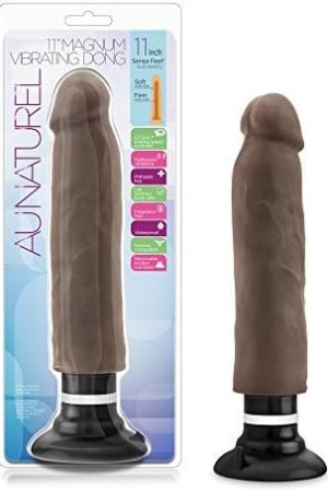 Blush Au Naturel 11" Long Realistic Sensa Feel Dual Density Magnum Vibrating Dildo Mocha - Strong Multi Speed Suction Cup Controller Vibrator - Harness Compatible - Sex Toy For Women Adults (Brown)