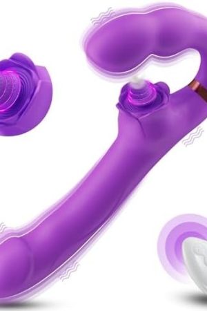 Strapless Strap-On G-Spot Dildo Vibrator With Rose Tapping Clitoral Vibrator, Rose Sex Toy With 5 Tapping 10 Vibration & Remote Control, Lubisey Couple Vibrator Adult Sex Toy For Lesbian And Women