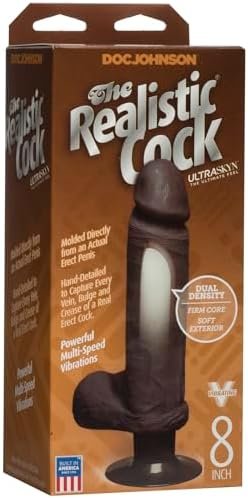Doc Johnson The Realistic Dildo - Vibrating 8 Inch Ultraskyn Dildo - Vibrating Dildo With Suction Cup - For Adults Only, Chocolate - Image 2