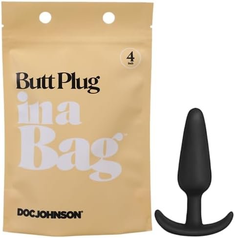 Butt Plug In A Bag, 4 Inch Adult Toy Tapered Tip For Easy Insertion, Warms To Body Temperature, Easy To Use, Body Safe Silicone, Odorless, Phthalate Free (Black)
