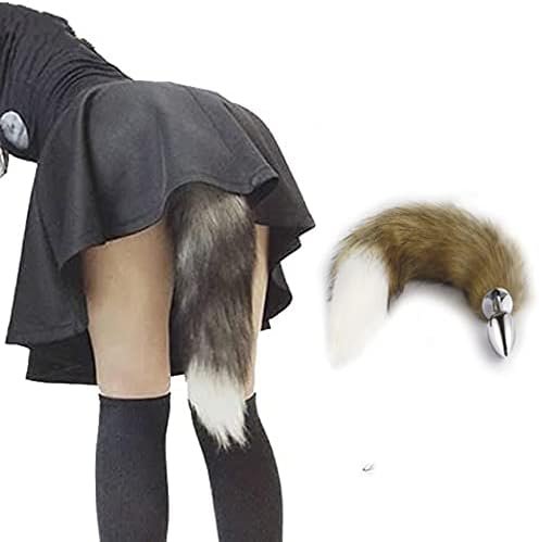 Betot Designed For Sexy Fox Tail Cosplay Anal Plug Anal Butt Plug Adult Sex Toys For Women Men Couple Stainless Steel Anal Plug (Brown-White) - Image 3