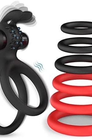 Cock Ring Sex Toys For Men, 7 Different Sizes Soft Silicone Penis Ring With Vibrator For Erection, Lasting Stronger Men Sex Toy, Adult Toys For Couples Sexual Pleasure Black