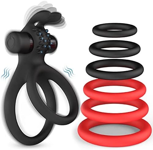 Cock Ring Sex Toys For Men, 7 Different Sizes Soft Silicone Penis Ring With Vibrator For Erection, Lasting Stronger Men Sex Toy, Adult Toys For Couples Sexual Pleasure Black