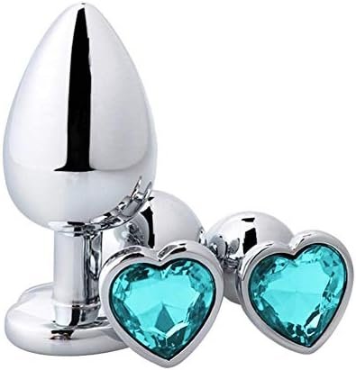 Anal Butt Plug Trainer Kit 3 Pcs Metal Anal Dilator With Different Sizes Adult Anal Sex Toys With Heart Shaped Jewelry Base For For Beginners Advanced Users (Deep Blue) - Image 3