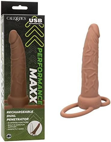 Calexotics Performance Maxx Rechargeable Dual Penetrator Cock Ring Butt Plug - Brown - Se-1634-06-3