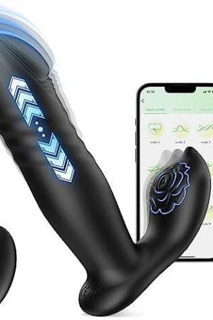 Prostate Massager, 9 Vibrating & Thrusting Dildo Anal Sex Toys For Men Women, Rose Prostate Vibrator Anal Plug With App & Remote Control, Rechargeable Anal Toys Vibrating Butt Plug For P And G Spot