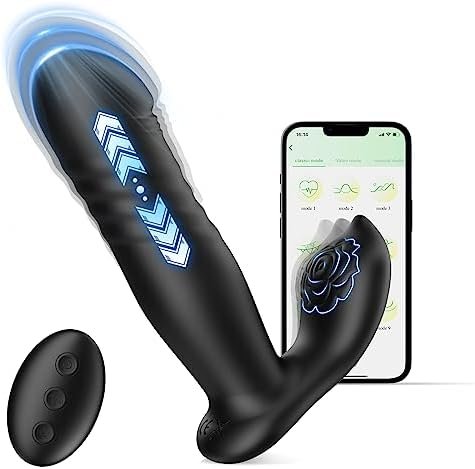 Prostate Massager, 9 Vibrating & Thrusting Dildo Anal Sex Toys For Men Women, Rose Prostate Vibrator Anal Plug With App & Remote Control, Rechargeable Anal Toys Vibrating Butt Plug For P And G Spot