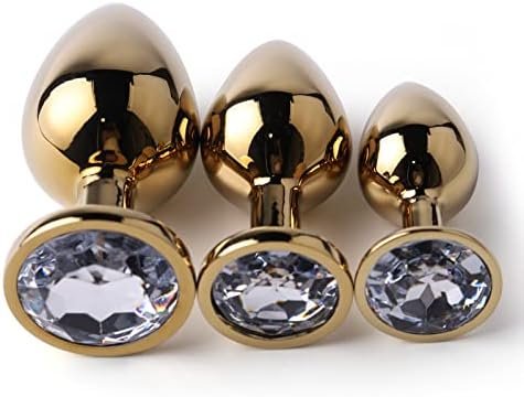 Lock Love 3 Pcs Luxury Jewelry Design Fetish Anal Butt Plug Metal Butt Plug Stainless Steel Anal Plug Set Expanding Plug Toys Round Shape Plug Beginner Trainer Kit 3 Pcs (Round, Gold) - Image 2