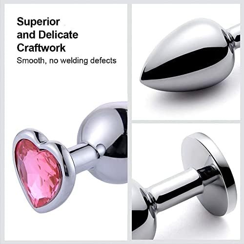 Aecbuy 3 Pcs Anal Butt Plug Kit, Waterproof Stainless Steel Anus Dilator With Different Sizes, Adult Anal Trainer Sex Toys With Pink Heart Shaped Jewelry Base For Male Female Pink , Silver 1.0 Count - Image 2