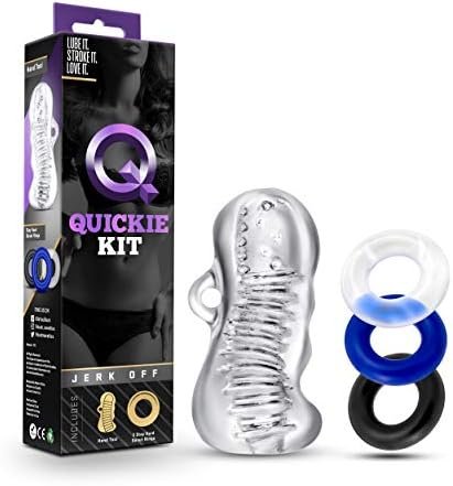 Blush Quickie Kit Jerk Off - Ultra Soft Realistic Ribbed, Soft Nubs Rub Your Penis, Clear Masturbator Stroker Sleeve - 3 Cock Rings For Harder Erections, Stretch Balls - Masturbation Sex Toy For Men