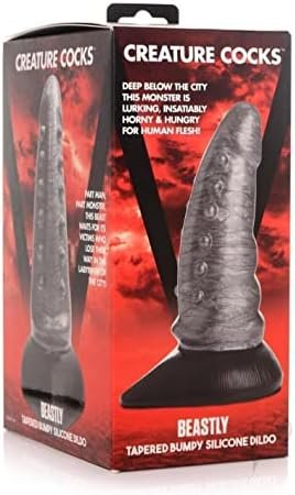 Xr Brands Creature Cocks Beastly Tapered Bumpy Silicone Dildo, Grey, Ag878