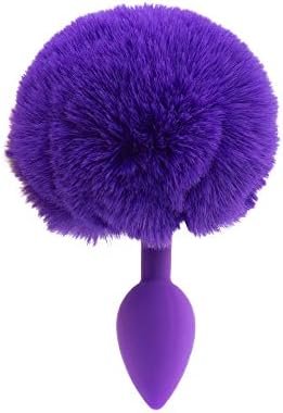 Pure Love Fluffy Bunny Tail, Silicone Anal Butt Plug, Black Color, Adult Sex Toy, 45G