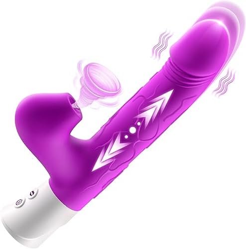Thrusting Dildo Sucking Rabbit Vibrators For Women, G Spot/Anal Vibrator 10 Thrusting Vibrating And 3 Sucking Modes 3 In 1 Adult Sex Toys