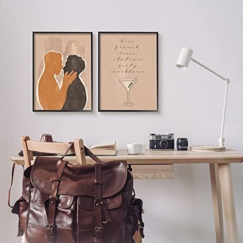 Stupell Industries Kiss French Party Caribbean Phrase Male Couple Embrace, Designed By Birch&Ink Black Framed Wall Art, 2Pc, Each 16 X 20, Brown - Image 2