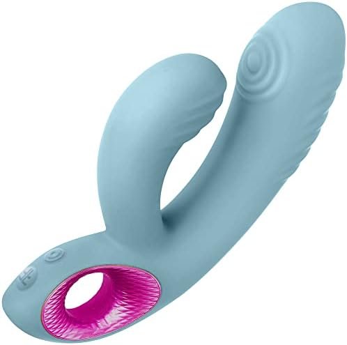 Femme Funn Cora Couples Thrusting Vibrator- 10 Thumping & 10 Powerful Vibration Modes For G Spot & Clitoral Stimulation, Light Blue Dual Penetration Waterproof Rechargeable Adult Toy