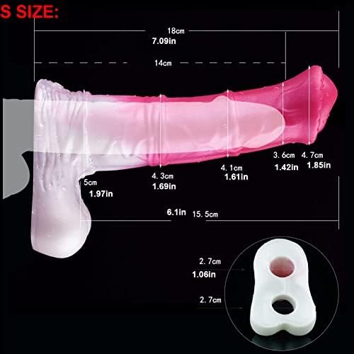 Resuable Penis Sleeve Extender Enlarger Silicone Horse Cock Sleeve Extension Sheath With Stretchy Loop For Men Testicle Ring Male Sex Toys - Large Hole Pink White - Image 2
