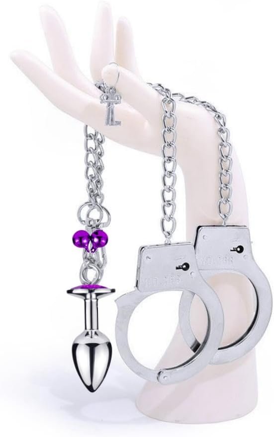Anal Plug With Butt Plug Trainer Long Chain Handcuffs Stainless Steel Sm Bed Restraint Set Sex Toys +Fetish Blindfold Couple Flirt For Unisex - Image 3