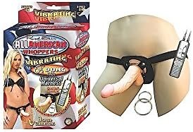 Real Skin All American Real Skin Whoppers Vibrating Dong With Universal Harness 6.5 Inch Flesh Dildo