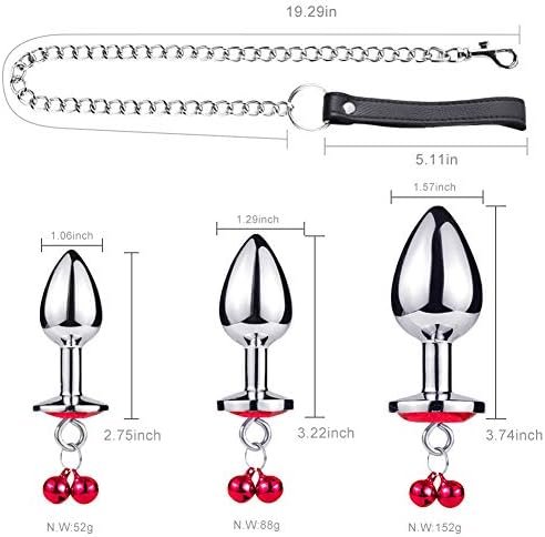 Anal Plug Trainer Kit, 3 Pcs Metal Anal Butt Plugs, Jewelry Anal Trainer Toys With Bell And Traction Chain For Beginners Advanced Users (Red) - Image 2