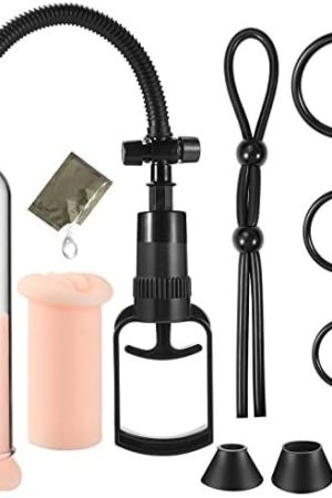 Penis Enlargement Pump Vacuum For Male Ed Enhancement Erectile Manual Cock Enlarger Enhancer Man Aid Bigger Growth With Vagina Sleeve,Penis Rings Include