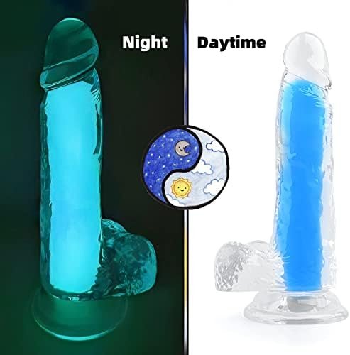 Lanwan Luminous Realistic Dildo G-Spot Jelly Lifelike Dildo With Strong Suction Cup Vaginal Stimulator For Women Adult Sex Toys For Anal Stimulation (Blue) - Image 3
