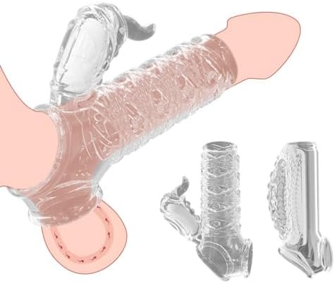 Penis Sleeve Sex Toys,Vibrating Penis Ring Sex Toys For Men With Cock Sleeve,2Pack Clear Penis Enlargement Sleeve Men'S Vibrator Adult Sex Toys For Erection Enhancement Adult Toy For Men Couples