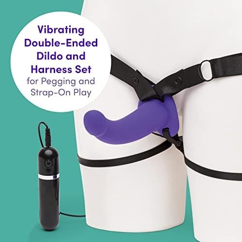 Lovehoney Double Duty Strap On Vibrating Dildo - Curved 7 Inch Silicone Dildo For Women With Wired Remote Control - Elasticated & Adjustable Harness - Adult Sex Toy - Purple - Image 2