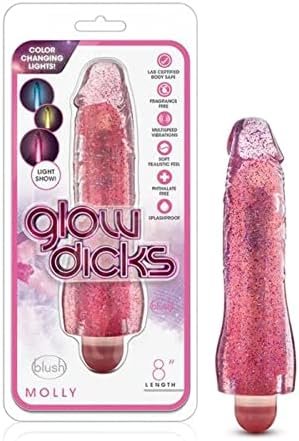 Blush Molly 8 Inch Realistic Soft Multi Speed Glitter Vibrator With Muliple Colored Lights - Fragrance Free Easy To Clean Aaa Battery Powered Adult Toy - Sex Toy For Women Men Couples - Pink