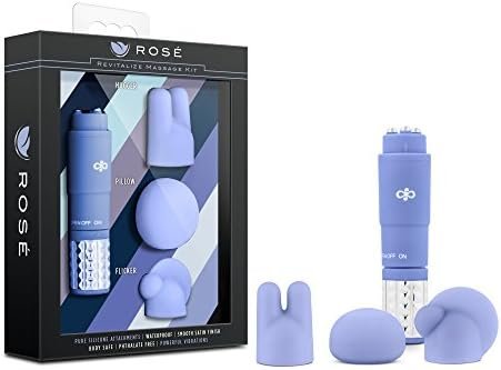 Rose Revitalize Massage Kit - Massager, Clitoral, External Massager Vibrator - 3 Ultrasilk Smooth Puria Silicone Attachments For Pleasure, Stress Relief - Waterproof - Pocket Sized - Periwinkle