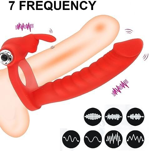 Erun Silicone Vibrating Double Dildo Dual Penetration With Cock Ring Silicone Butt Plug Strap On 7 Speed Penetrator Men Couple Anal Plug Sex Women Pleasure Adult Sex Toys (Black) - Image 3