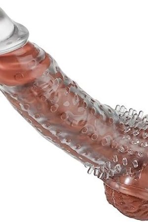 Yivans Reusable Penis Sleeve Male Adult Toy Penis Extender Enlarger With Testicle Ring, Safe Soft Tpe Super Thick Cock Extender Enhance Erection Sex Toy For Men - Clear (Suggested Use Length 5")