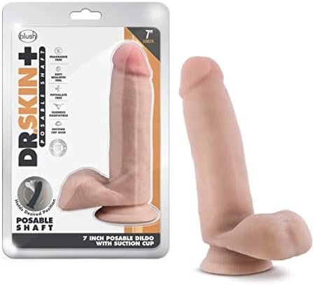Blush Dr Skin Plus 7 Inch Soft Posable Dildo - Suction Cup O Ring Strap On Harness Compatible - Realistic Medium Dildo Sex Toy For Women Men Couples - Mocha