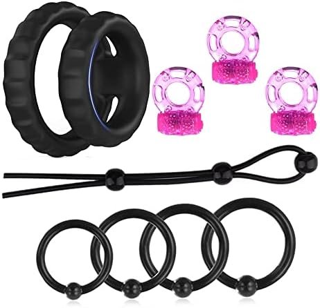 9Pcs Silicone Vibrating Penis Ring, Ultra Soft Stretchy Cock Ring Penis Enlargers Erect Support Erection Enhancing Long Lasting Stronger Rings For Men