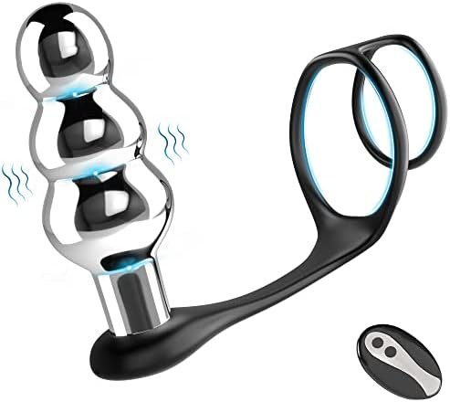 Vibrating Anal Plug With Dual Penis Ring, Metal Anal Vibrator Butt Plug With 10 Vibration Modes Graduated Design For Anal Stimulation, Rechargeable Waterproof Anal Sex Toys For Men And Couples Silver