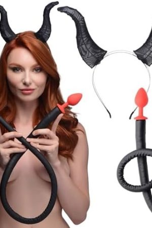 Tailz Devil Butt Plug Tail And Horns Set, Silicone Plug Tail And Devil Horns Set For Men, Women, Adult Couples, Tapered Anal Plug And Horn Headband, One Size, Red, And Black, 1 Devil Set