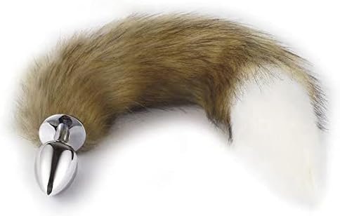 Betot Designed For Sexy Fox Tail Cosplay Anal Plug Anal Butt Plug Adult Sex Toys For Women Men Couple Stainless Steel Anal Plug (Brown-White)