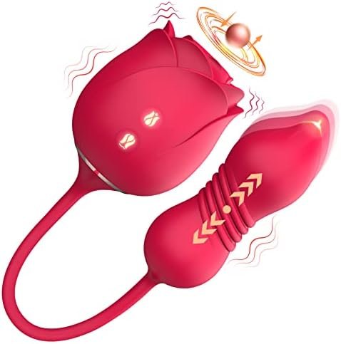 Rose Sex Toys For Women - 4In1 Sucking Rose Toy Sex Stimulator Vibrator Dildo With 9 Tapping & 9 Thrusting, Adult Toys For Nipple Clitoral G Spot Stimulation, Anal Butt Plug For Woman Couples Pleasure